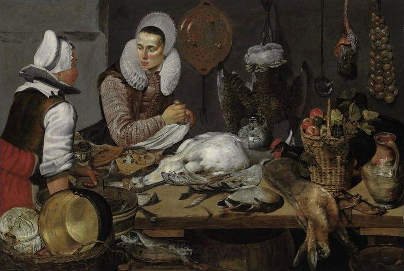 Attributed to henry pether A Kitchen Interior with a Maid and a Lady Preparing Game Norge oil painting art